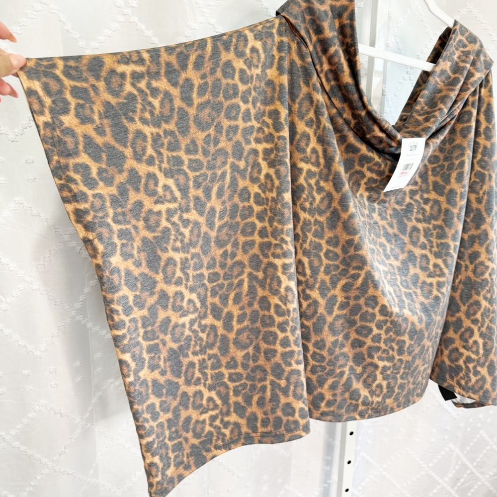 🥈 498. Lucky & Blessed Leopard Drape Top Fold Over Off-Shoulder Oversized 3X - Picture 4 of 6